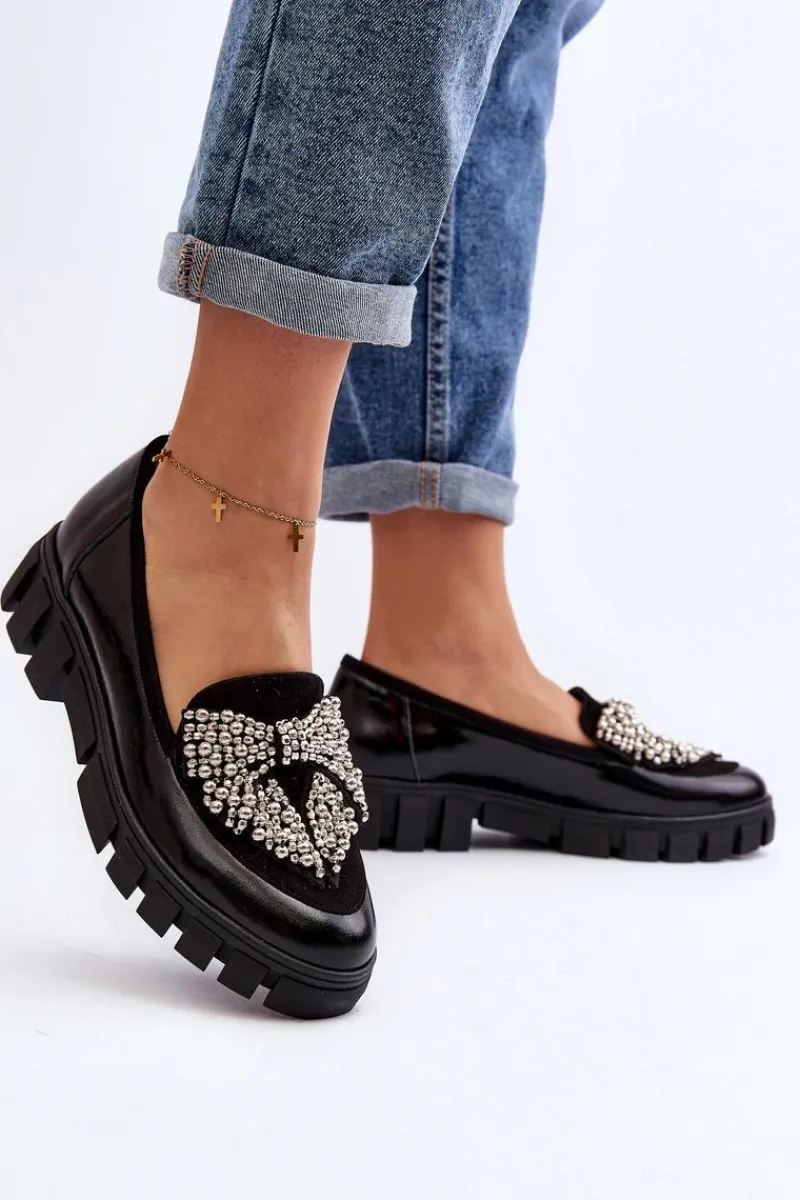 Best Lakierowane Mokasyny Damskie 2785 Czarne Damskie Półbuty Lakierowane|Półbuty Skórzane