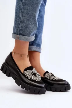 Best Lakierowane Mokasyny Damskie 2785 Czarne Damskie Półbuty Lakierowane|Półbuty Skórzane