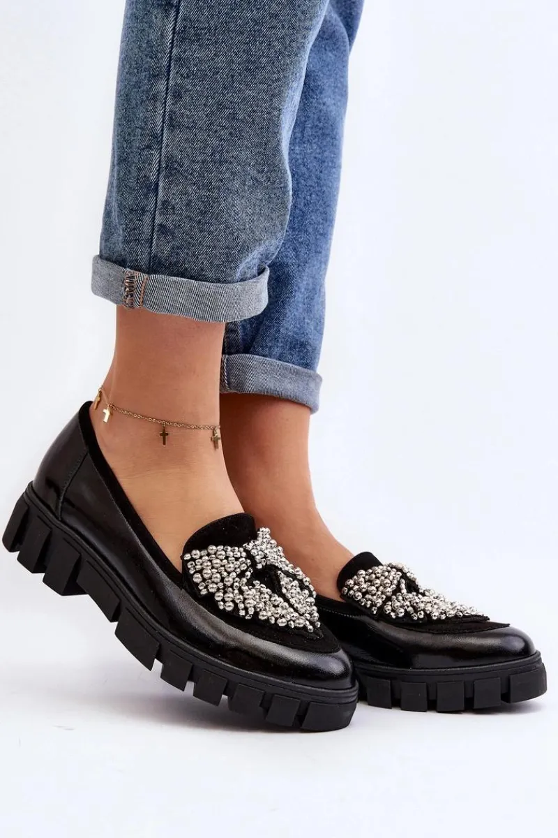 Best Lakierowane Mokasyny Damskie 2785 Czarne Damskie Półbuty Lakierowane|Półbuty Skórzane