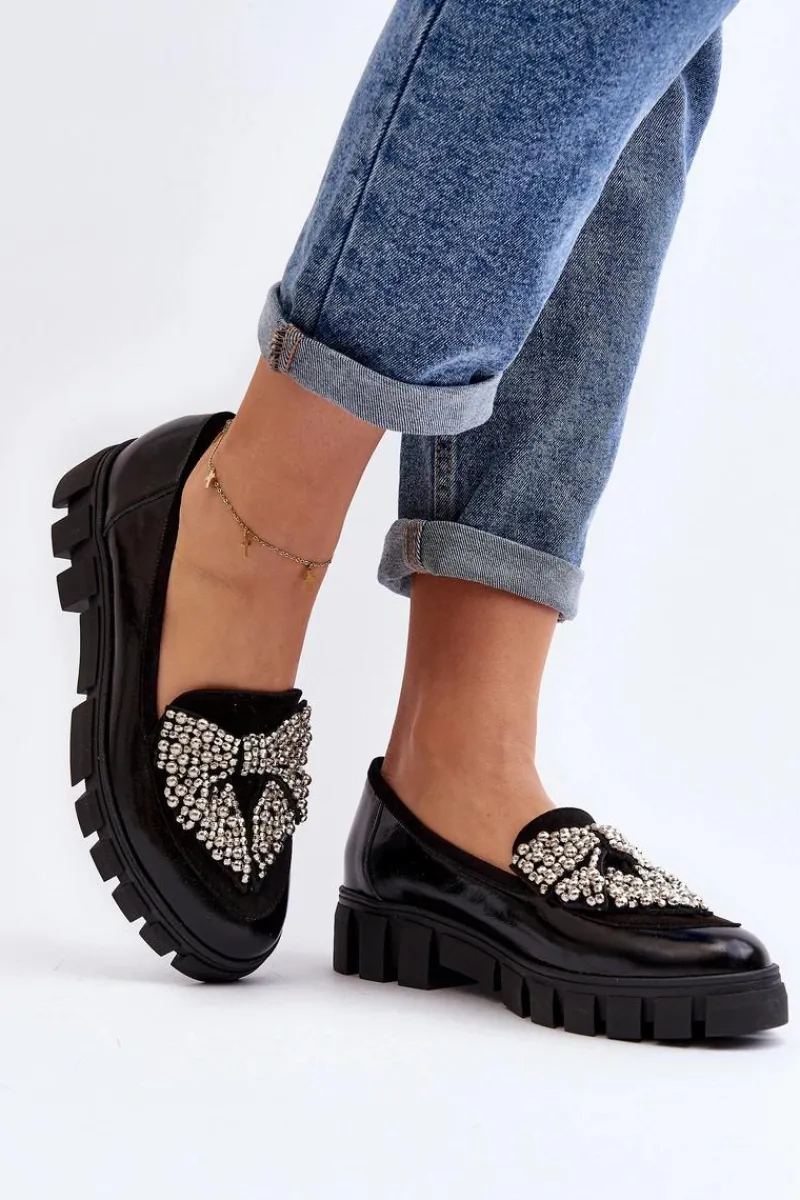 Best Lakierowane Mokasyny Damskie 2785 Czarne Damskie Półbuty Lakierowane|Półbuty Skórzane