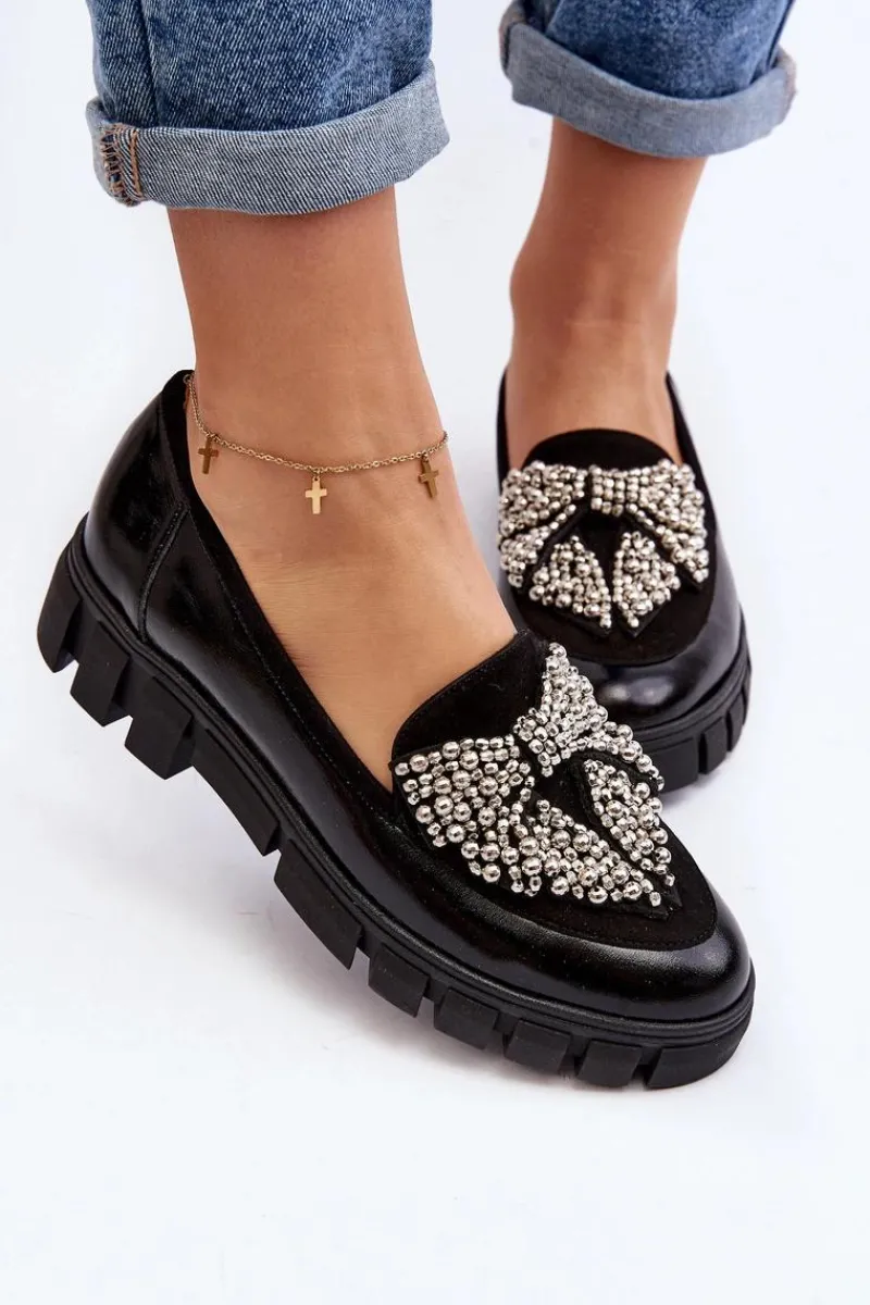Best Lakierowane Mokasyny Damskie 2785 Czarne Damskie Półbuty Lakierowane|Półbuty Skórzane