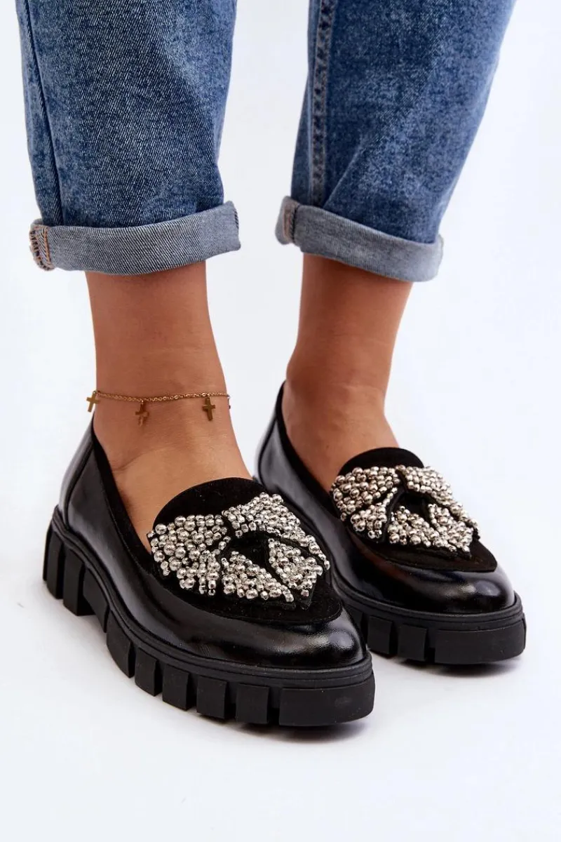 Best Lakierowane Mokasyny Damskie 2785 Czarne Damskie Półbuty Lakierowane|Półbuty Skórzane