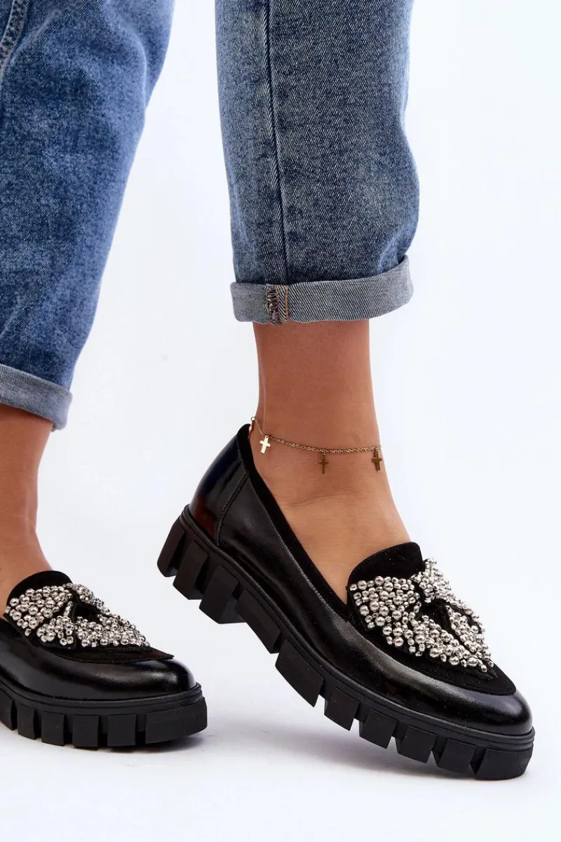 Best Lakierowane Mokasyny Damskie 2785 Czarne Damskie Półbuty Lakierowane|Półbuty Skórzane