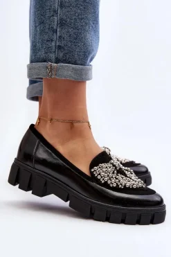 Best Lakierowane Mokasyny Damskie 2785 Czarne Damskie Półbuty Lakierowane|Półbuty Skórzane