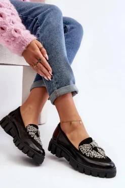 Best Lakierowane Mokasyny Damskie 2785 Czarne Damskie Półbuty Lakierowane|Półbuty Skórzane