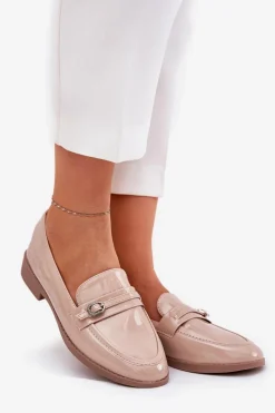 Loafersy Damskie|Mokasyny Płaskie></noscript>Boto Lakierowane Mokasyny Damskie Z Ozdobną Sprzączką Beżowe Mollan