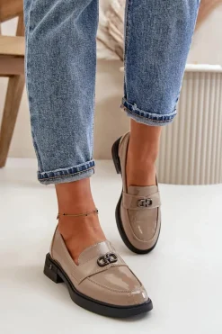 Loafersy Damskie|Mokasyny Damskie Lakierowane>Buty damskie Vinceza Lakierowane Mokasyny Damskie Ze Skóry Naturalnej Khaki Vinceza 58409