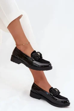 Online Lakierowane Mokasyny Damskie Z Kokardką S.Barski HY51-319 Czarne Damskie Mokasyny Płaskie|Mokasyny Damskie Lakierowane