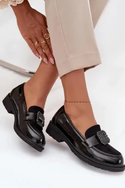 Outlet Damskie buty S.Barski Lakierowane Mokasyny Damskie Z Ozdobną Klamrą S.Barski HY52-546 Czarne