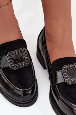 Outlet Damskie buty S.Barski Lakierowane Mokasyny Damskie Z Ozdobną Klamrą S.Barski HY52-546 Czarne