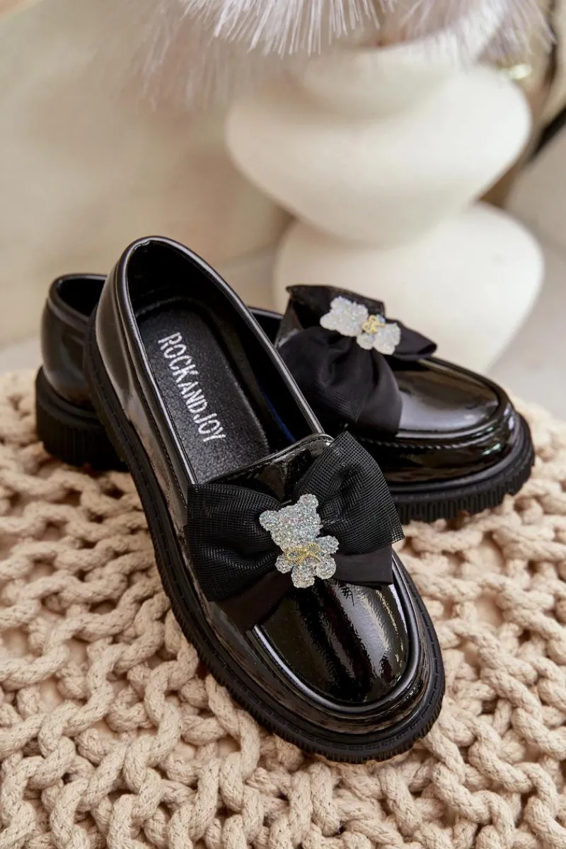 Best Lakierowane Mokasyny Dziewczęce Z Kokardą Eko Skórzane Czarne Avallesa Dzieci Mokasyny Dziecięce