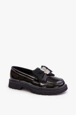 Best Lakierowane Mokasyny Dziewczęce Z Kokardą Eko Skórzane Czarne Avallesa Dzieci Mokasyny Dziecięce