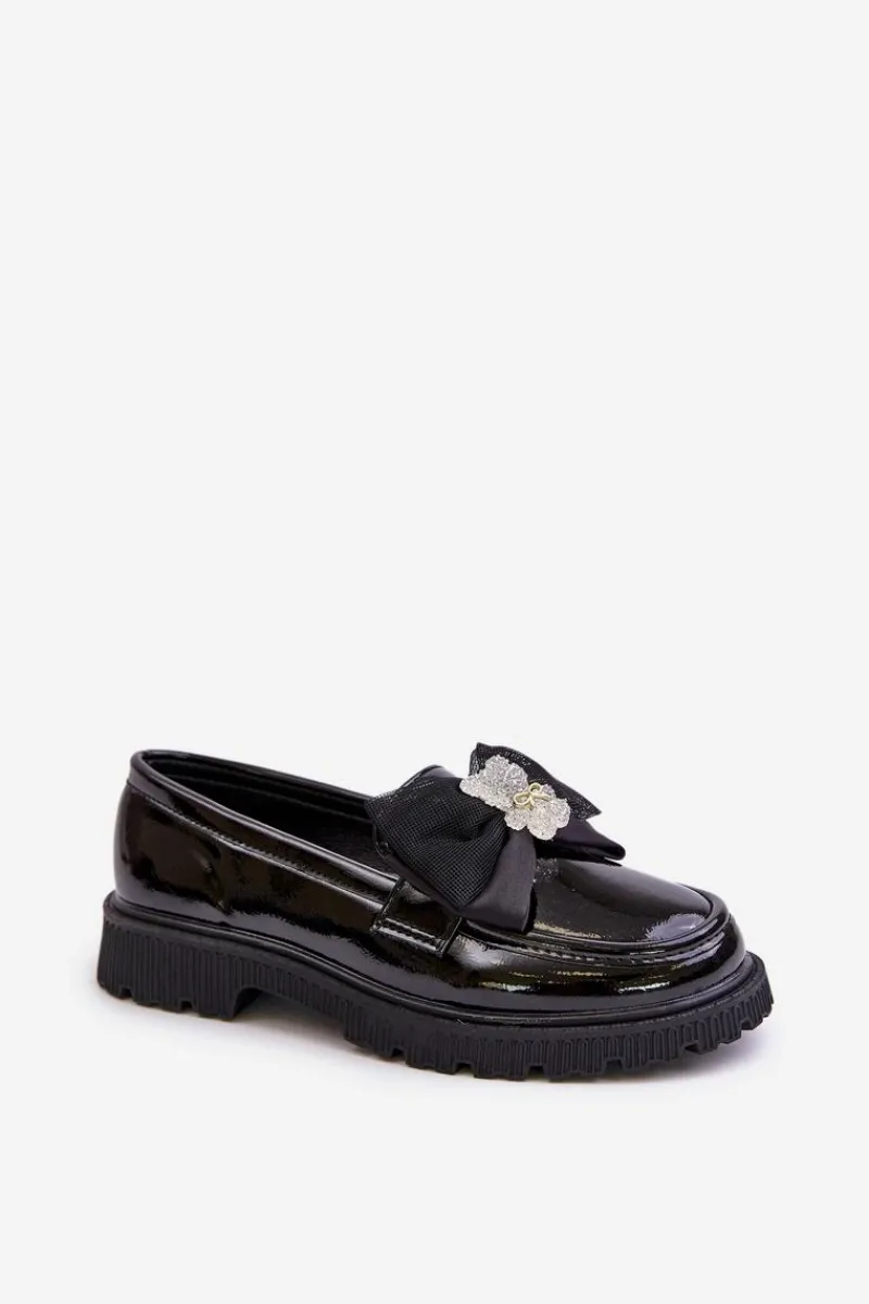 Best Lakierowane Mokasyny Dziewczęce Z Kokardą Eko Skórzane Czarne Avallesa Dzieci Mokasyny Dziecięce