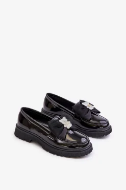 Best Lakierowane Mokasyny Dziewczęce Z Kokardą Eko Skórzane Czarne Avallesa Dzieci Mokasyny Dziecięce