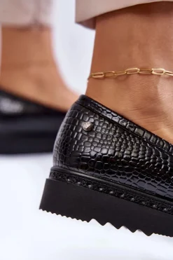 Hot Buty damskie Vinceza Lakierowane Mokasyny Krokodyli Wzór Na Platformie Czarne Diane