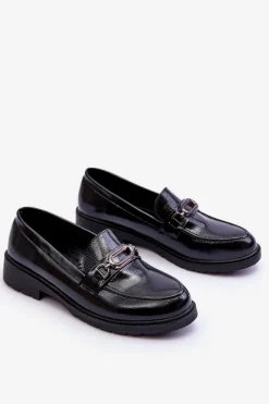 Hot Lakierowane Mokasyny Loafersy Z Ozdobą Czarne Maura Damskie Mokasyny Damskie Lakierowane