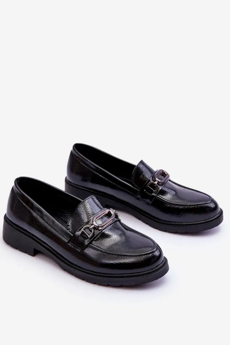 Hot Lakierowane Mokasyny Loafersy Z Ozdobą Czarne Maura Damskie Mokasyny Damskie Lakierowane