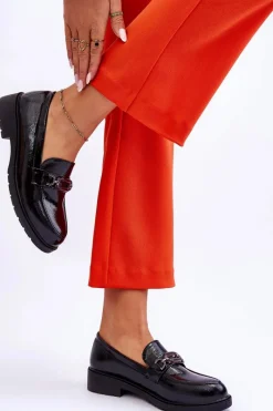 Hot Lakierowane Mokasyny Loafersy Z Ozdobą Czarne Maura Damskie Mokasyny Damskie Lakierowane