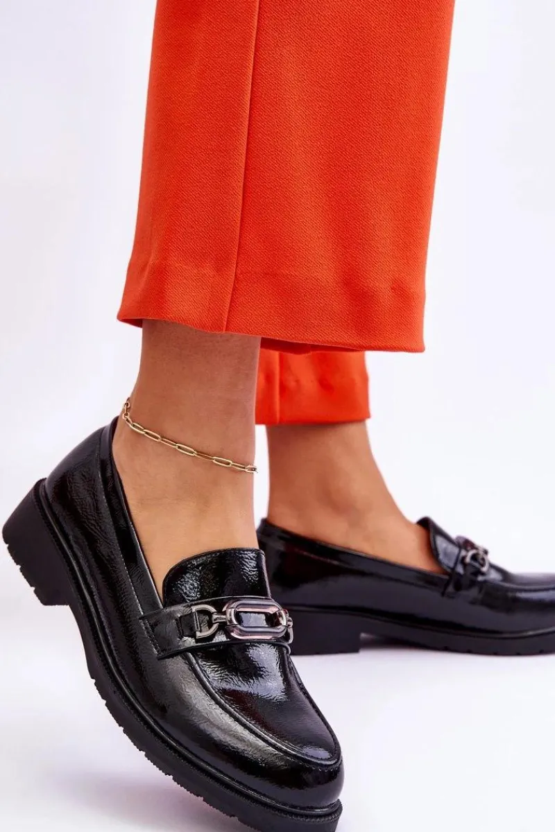 Hot Lakierowane Mokasyny Loafersy Z Ozdobą Czarne Maura Damskie Mokasyny Damskie Lakierowane