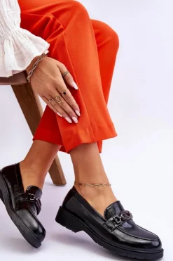 Hot Lakierowane Mokasyny Loafersy Z Ozdobą Czarne Maura Damskie Mokasyny Damskie Lakierowane