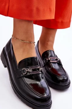 Hot Lakierowane Mokasyny Loafersy Z Ozdobą Czarne Maura Damskie Mokasyny Damskie Lakierowane