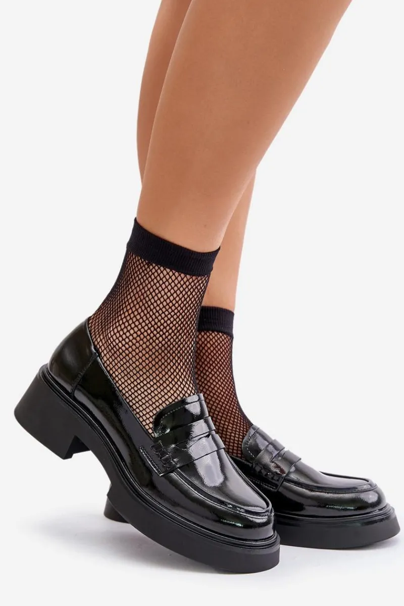 Mokasyny Damskie Lakierowane>Damskie buty S.Barski Lakierowane Mokasyny Loafersy Damskie D&A JC42-62 Czarne