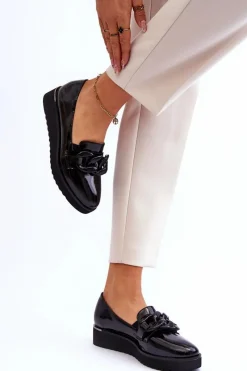 Lakierowane Mokasyny Na Koturnie Czarne Semma Damskie Mokasyny Damskie Lakierowane