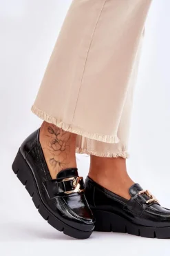 Sale Lakierowane Mokasyny Na Koturnie Czarne Lemar Felicita Damskie Loafersy Damskie|Mokasyny Damskie Lakierowane