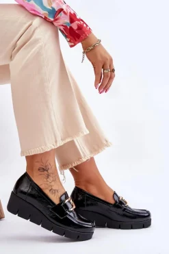 Sale Lakierowane Mokasyny Na Koturnie Czarne Lemar Felicita Damskie Loafersy Damskie|Mokasyny Damskie Lakierowane
