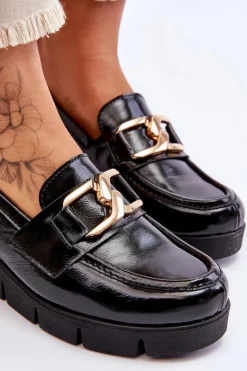 Sale Lakierowane Mokasyny Na Koturnie Czarne Lemar Felicita Damskie Loafersy Damskie|Mokasyny Damskie Lakierowane
