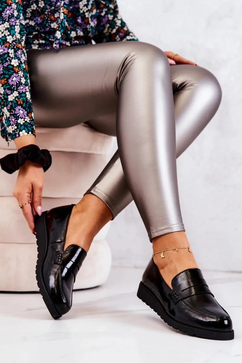 Online Lakierowane Mokasyny Na Koturnie La.Fi Czarne Alannah Damskie Mokasyny Damskie Lakierowane