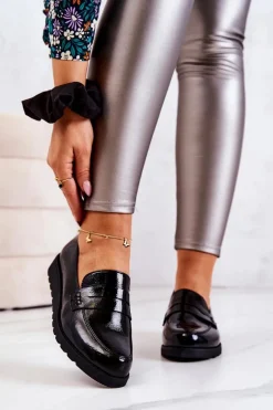 Online Lakierowane Mokasyny Na Koturnie La.Fi Czarne Alannah Damskie Mokasyny Damskie Lakierowane