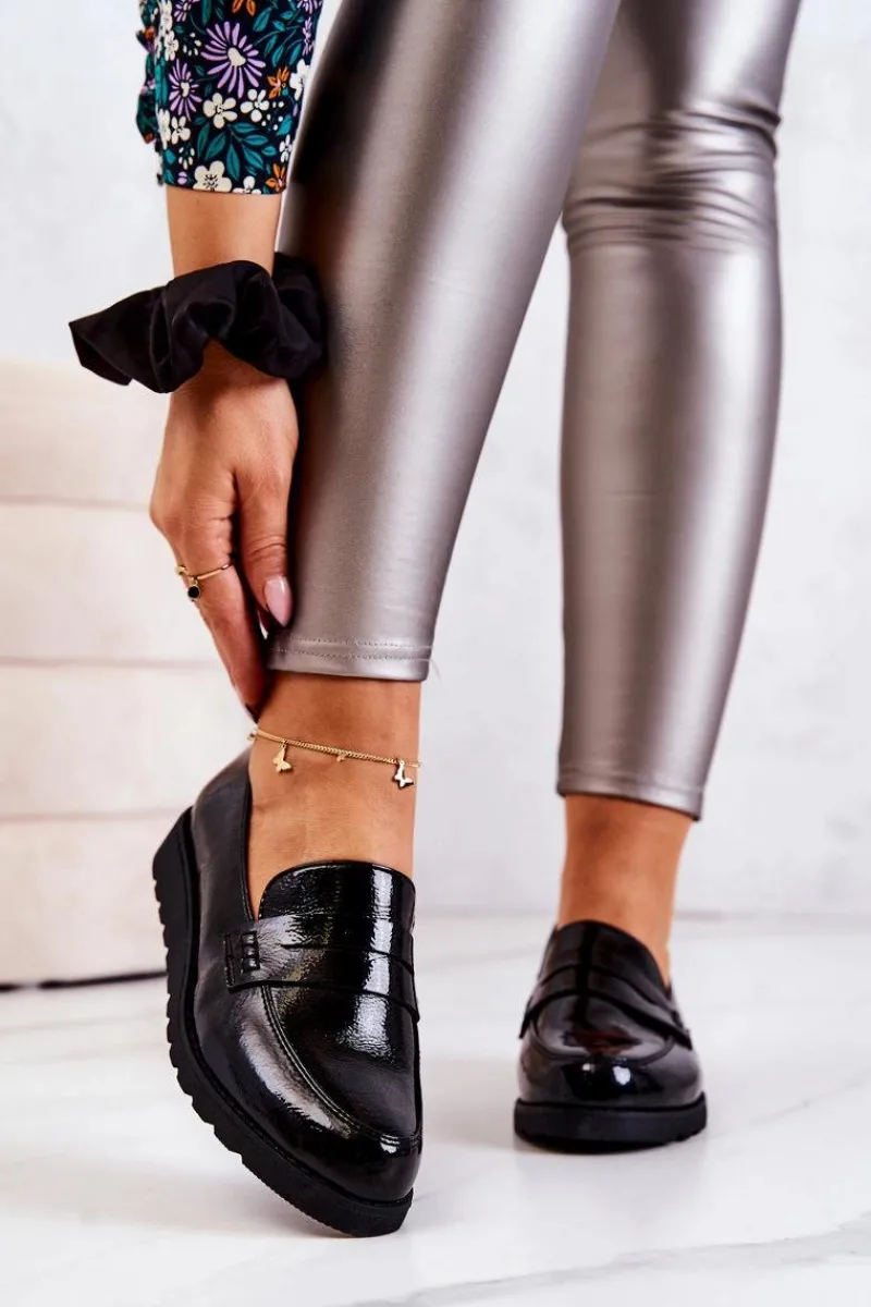 Online Lakierowane Mokasyny Na Koturnie La.Fi Czarne Alannah Damskie Mokasyny Damskie Lakierowane