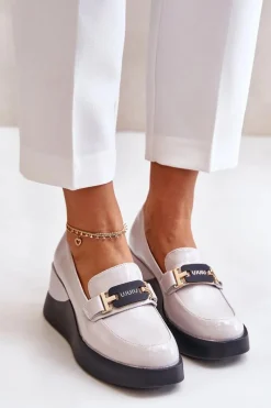 Clearance Buty damskie Vinceza Lakierowane Mokasyny Na Koturnie Vinceza 58337 Szare