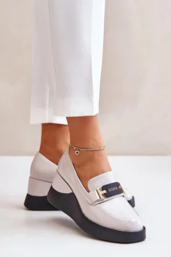 Clearance Buty damskie Vinceza Lakierowane Mokasyny Na Koturnie Vinceza 58337 Szare