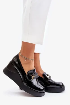 Outlet Lakierowane Mokasyny Na Koturnie Vinceza 58337 Czarne Damskie Loafersy Damskie|Mokasyny Damskie Lakierowane