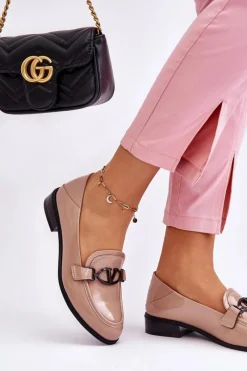 Hot Buty damskie Vinceza Lakierowane Mokasyny Na Płaskim Obcasie Beżowe Marra