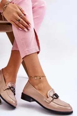 Hot Buty damskie Vinceza Lakierowane Mokasyny Na Płaskim Obcasie Beżowe Marra