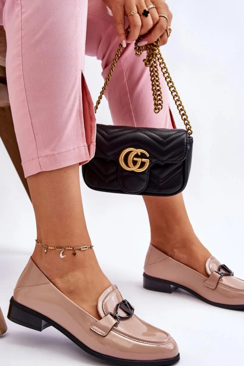 Hot Buty damskie Vinceza Lakierowane Mokasyny Na Płaskim Obcasie Beżowe Marra