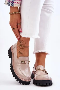 Clearance Damskie buty S.Barski Lakierowane Mokasyny Na Platformie Beżowe Ronin Beżowy