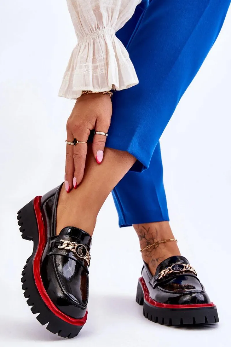 Mokasyny Damskie Lakierowane|Mokasyny Na Platformie>Damskie buty S.Barski Lakierowane Mokasyny Na Platformie Czarne Ronin