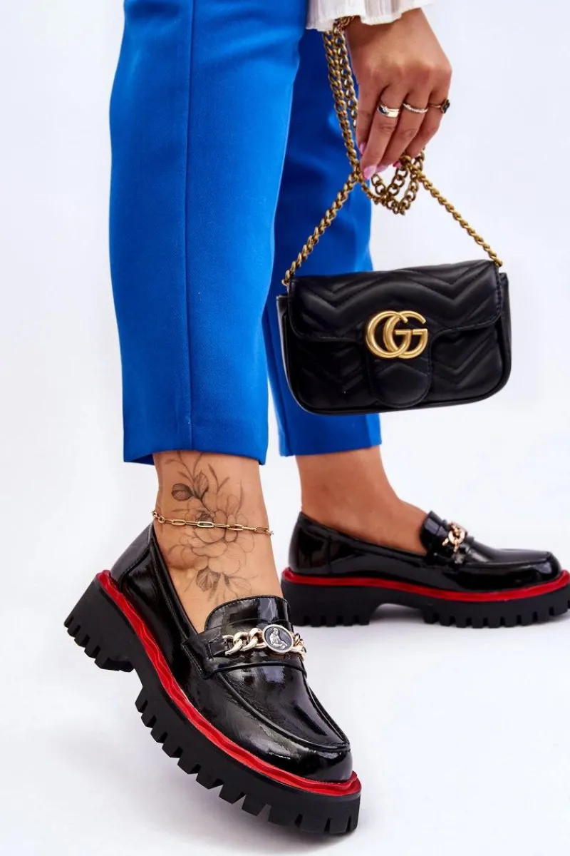 Mokasyny Damskie Lakierowane|Mokasyny Na Platformie>Damskie buty S.Barski Lakierowane Mokasyny Na Platformie Czarne Ronin