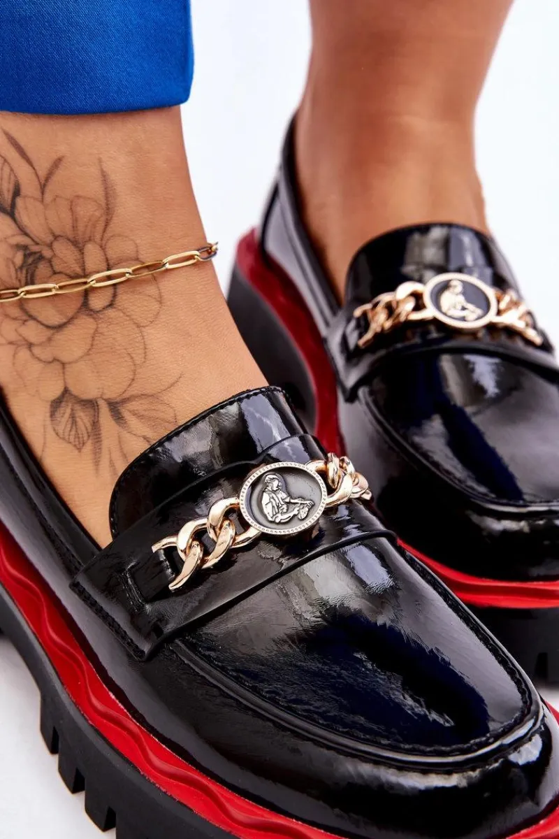 Mokasyny Damskie Lakierowane|Mokasyny Na Platformie>Damskie buty S.Barski Lakierowane Mokasyny Na Platformie Czarne Ronin