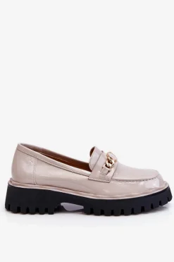 Mokasyny Płaskie|Mokasyny Damskie Lakierowane>Damskie buty S.Barski Lakierowane Mokasyny Na Platformie Jasnoszare Ronin Szary