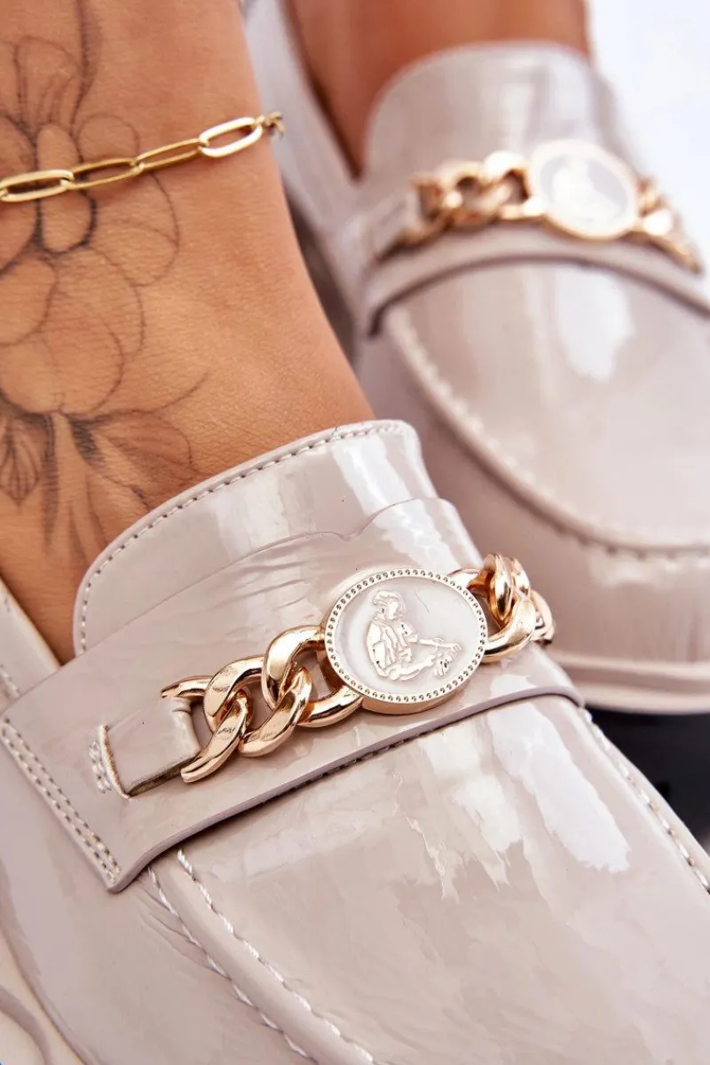 Mokasyny Płaskie|Mokasyny Damskie Lakierowane>Damskie buty S.Barski Lakierowane Mokasyny Na Platformie Jasnoszare Ronin Szary