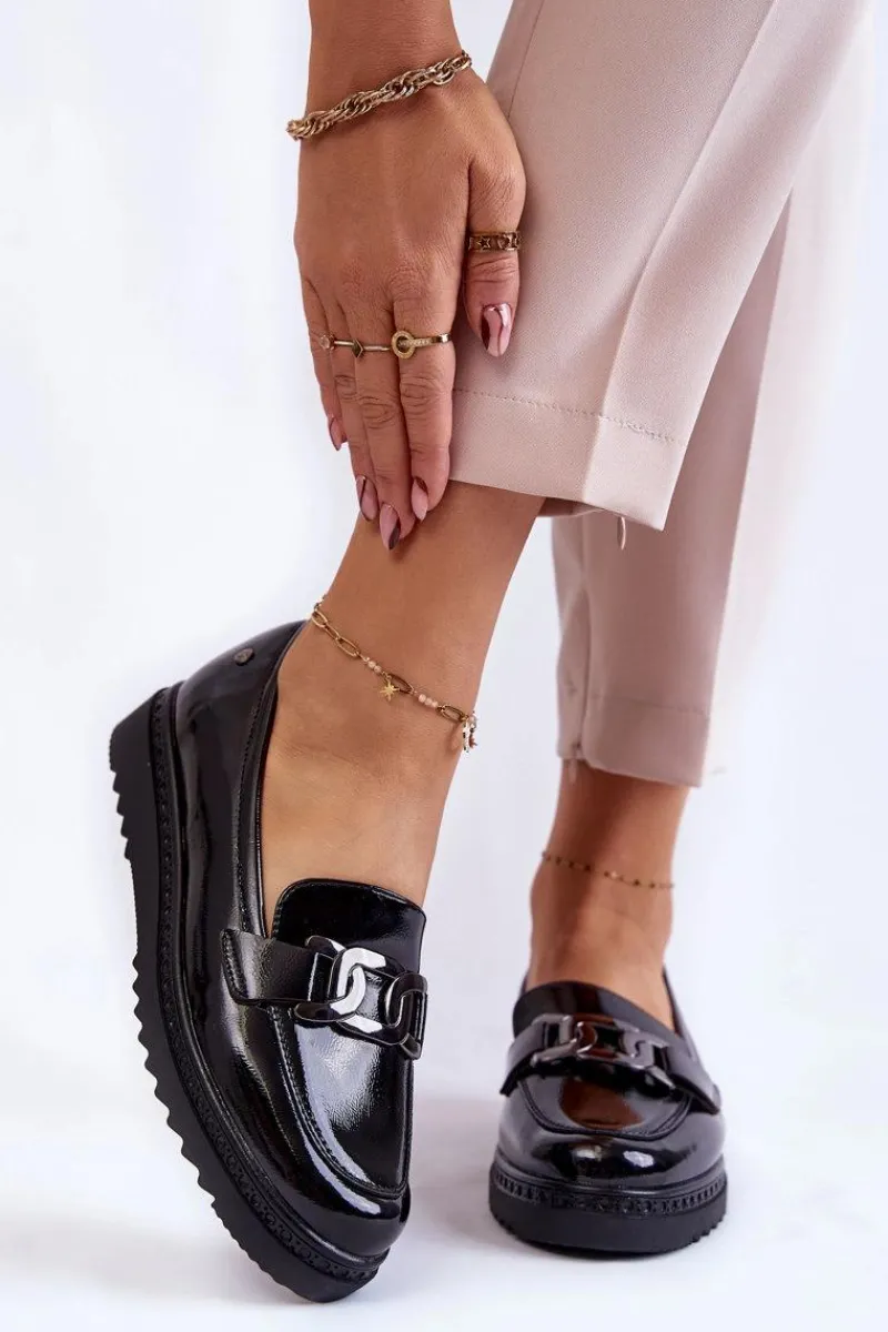 Mokasyny Damskie Lakierowane|Mokasyny Na Platformie>Buty damskie Vinceza Lakierowane Mokasyny Na Platformie Czarne Abisso