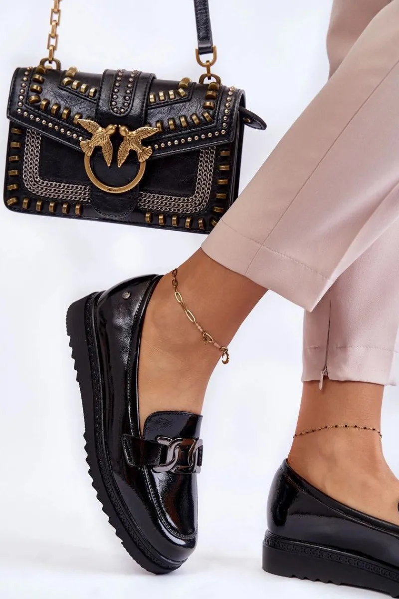 Mokasyny Damskie Lakierowane|Mokasyny Na Platformie>Buty damskie Vinceza Lakierowane Mokasyny Na Platformie Czarne Abisso