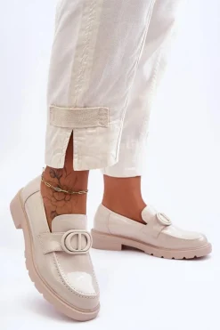 Clearance Boto Lakierowane Mokasyny Na Platformie Beżowe Jarren