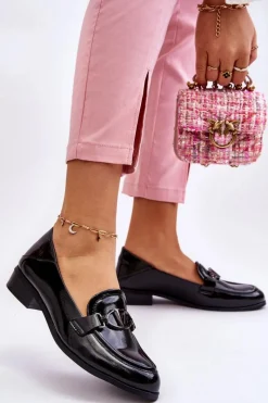 Mokasyny Damskie Lakierowane>Buty damskie Vinceza Lakierowane Mokasyny Na Płaskim Obcasie Czarne Marra