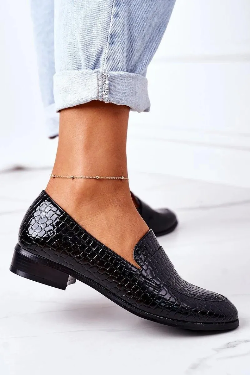 Hot Buty damskie Vinceza Lakierowane Mokasyny W Zwierzęcy Wzór Czarne Lenie